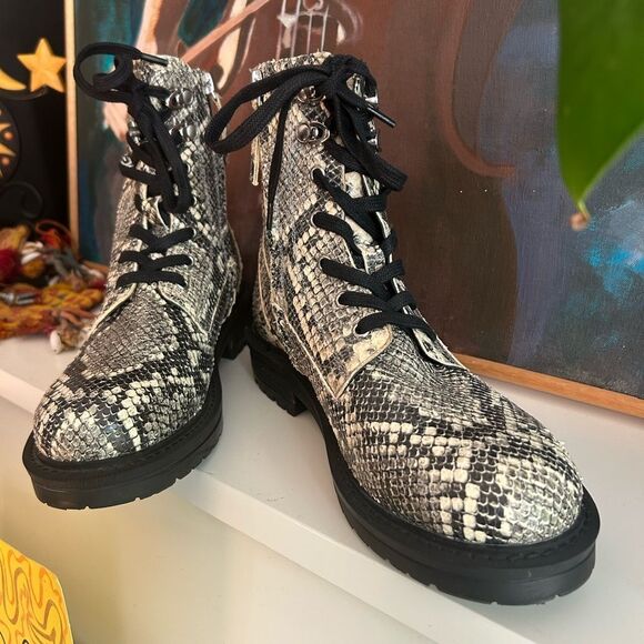 Salt + Umber Sustainable Eco Chic Snakeskin Combat Boots 39/8.5 - Picture 3 of 16